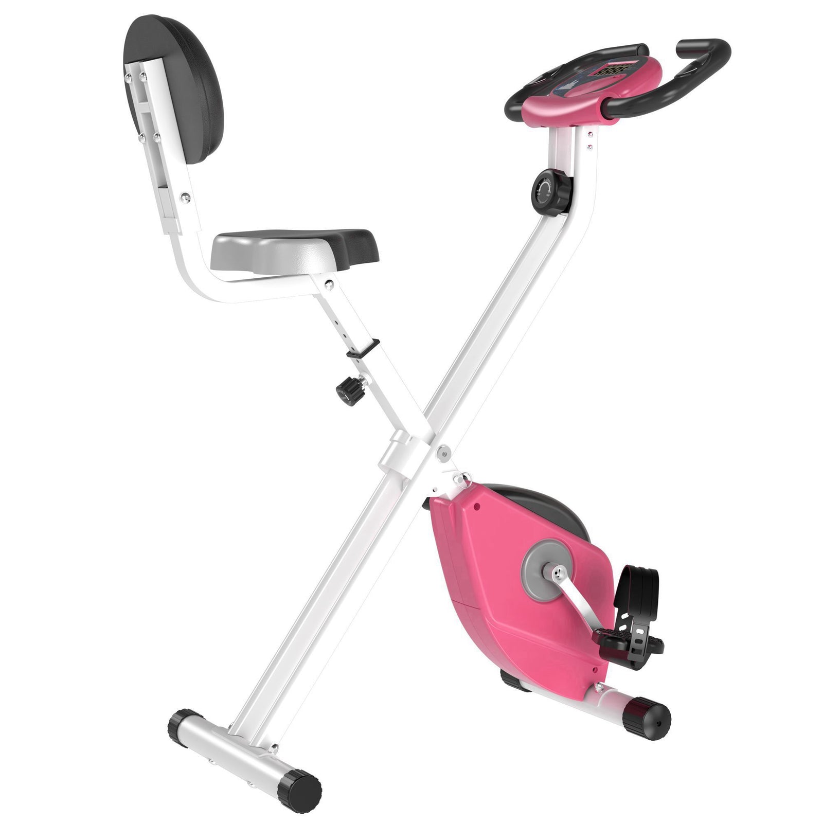 Folding Exercise Bike, Fitness Bicycle Indoor Trainer, 8-Level Magnetic Resistance Adjustable, with LCD Monitor, Pulse Sensor, Pink