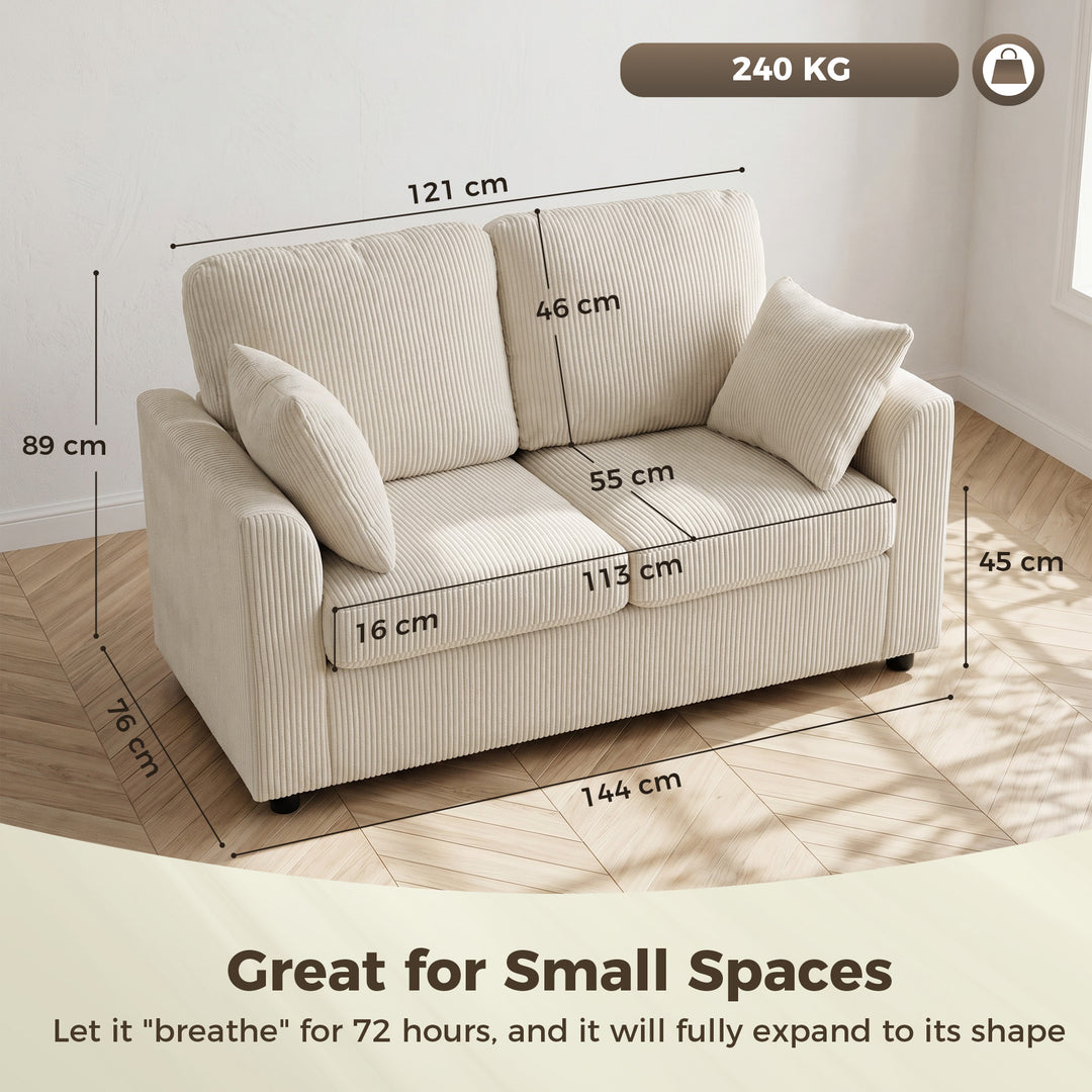 2 Seater Sofa, Corduroy Small Couch with Spring Cushion, Wide and Deep