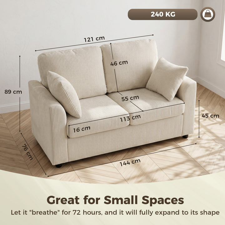 2 Seater Sofa, Corduroy Small Couch with Spring Cushion, Wide and Deep