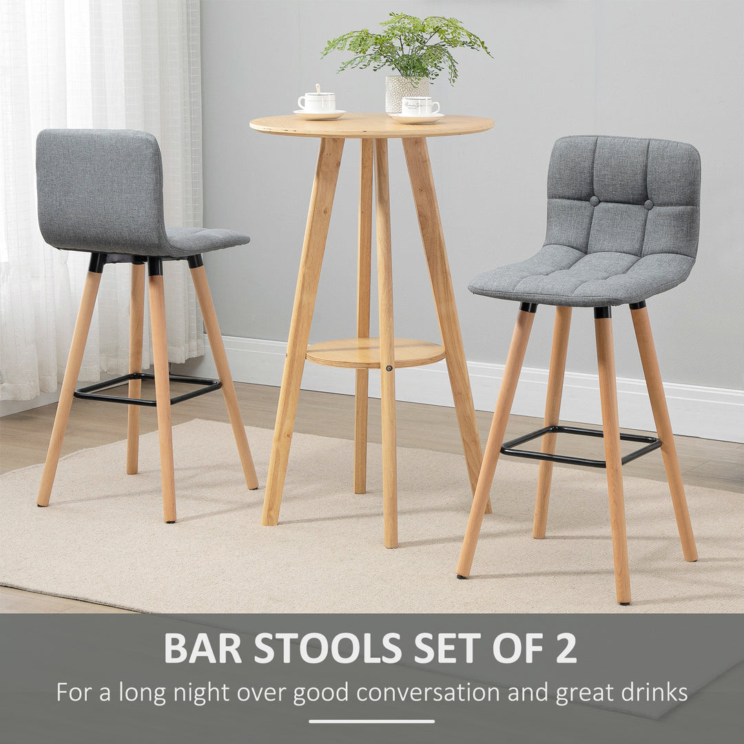 Breakfast Bar Stool Set of 2 Armless Button-Tufted Counter Height Bar Chairs with Wood Legs & Footrest, Grey
