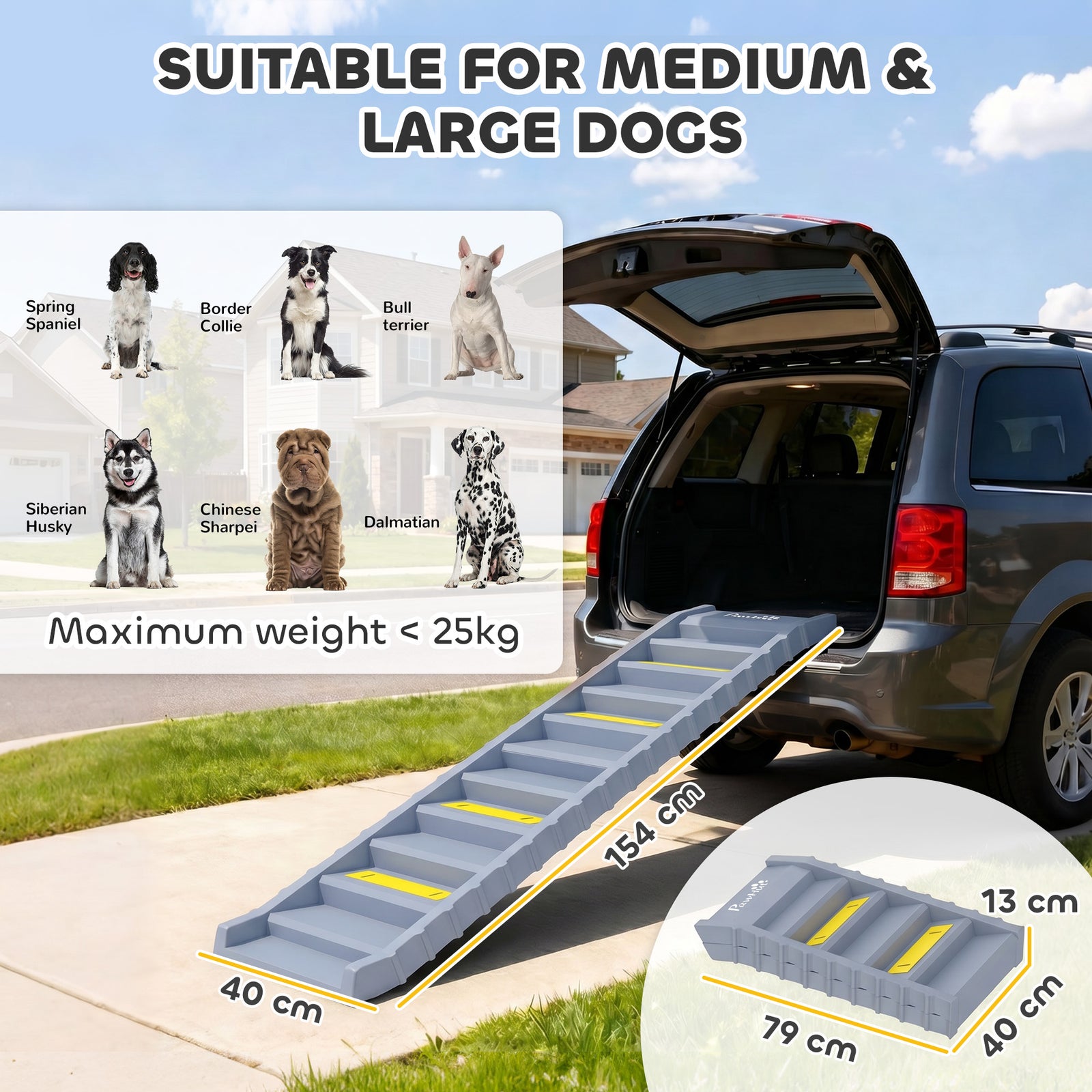 Dog Car Ramp with Anti-Slip Steps, 10-Steps Pet Stairs for Pets to Acc