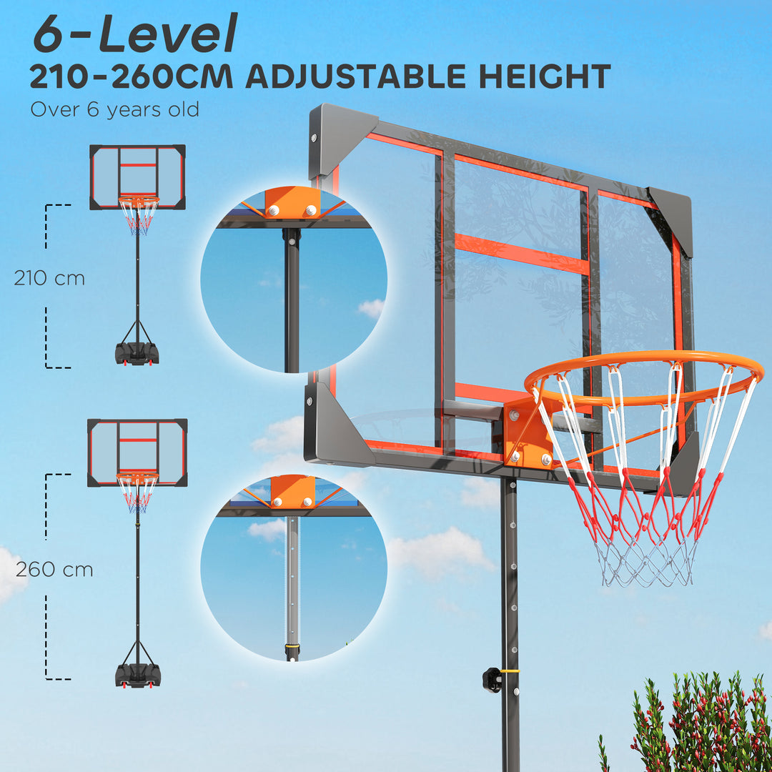 Basketball Hoop Outdoor Indoor, 210-260cm Height Adjustable Basketball Hoop with Wheels, Larger Base, for 6+ Years