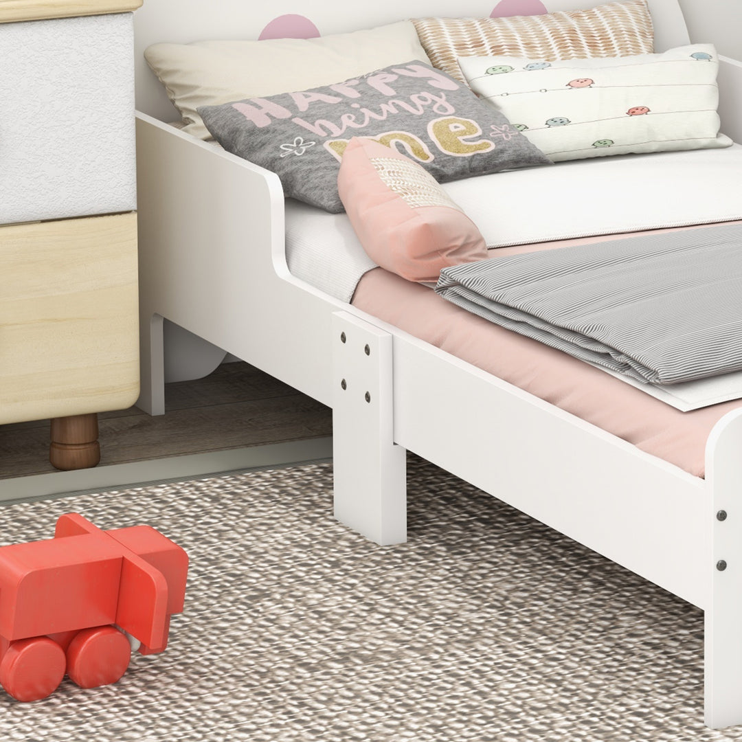 ZONEKIZ Kids Bedroom Furniture Set, Wooden with Dressing Table, Stool, Bed, Bunny
