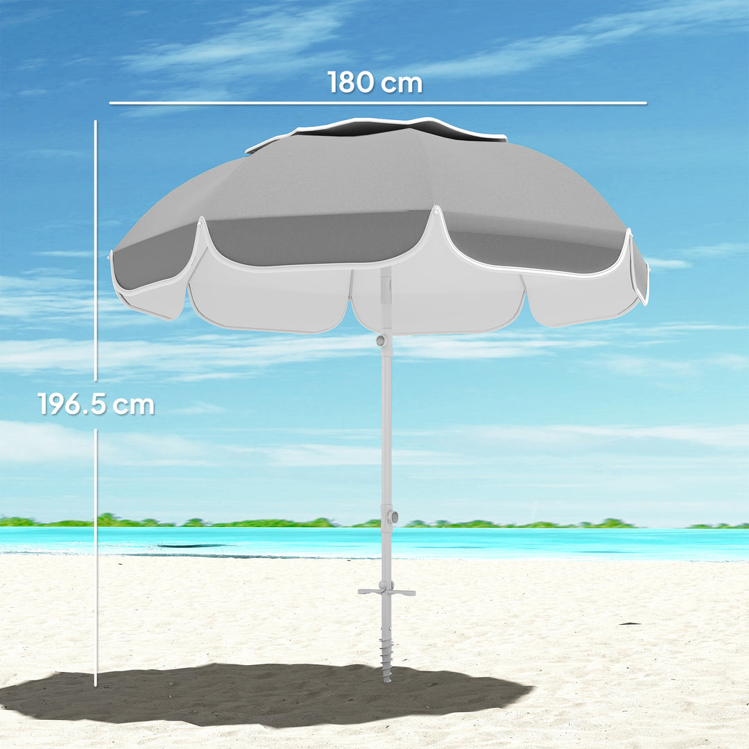 Beach Umbrella Portable with Sand Anchor, Carry Bag, Adjustable Height & Tilt, UPF50+ UV Protection, Grey