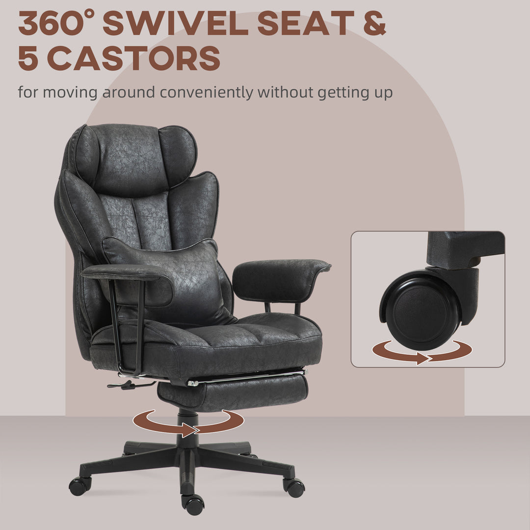 Office Chair with 6 Point Massage and Heat, Ergonomic Desk Chair with Foot Rest, Lumbar Support, Reclining Function and Wide Seat, Height-Adjustable High Back Swivel Rolling for Home, Black