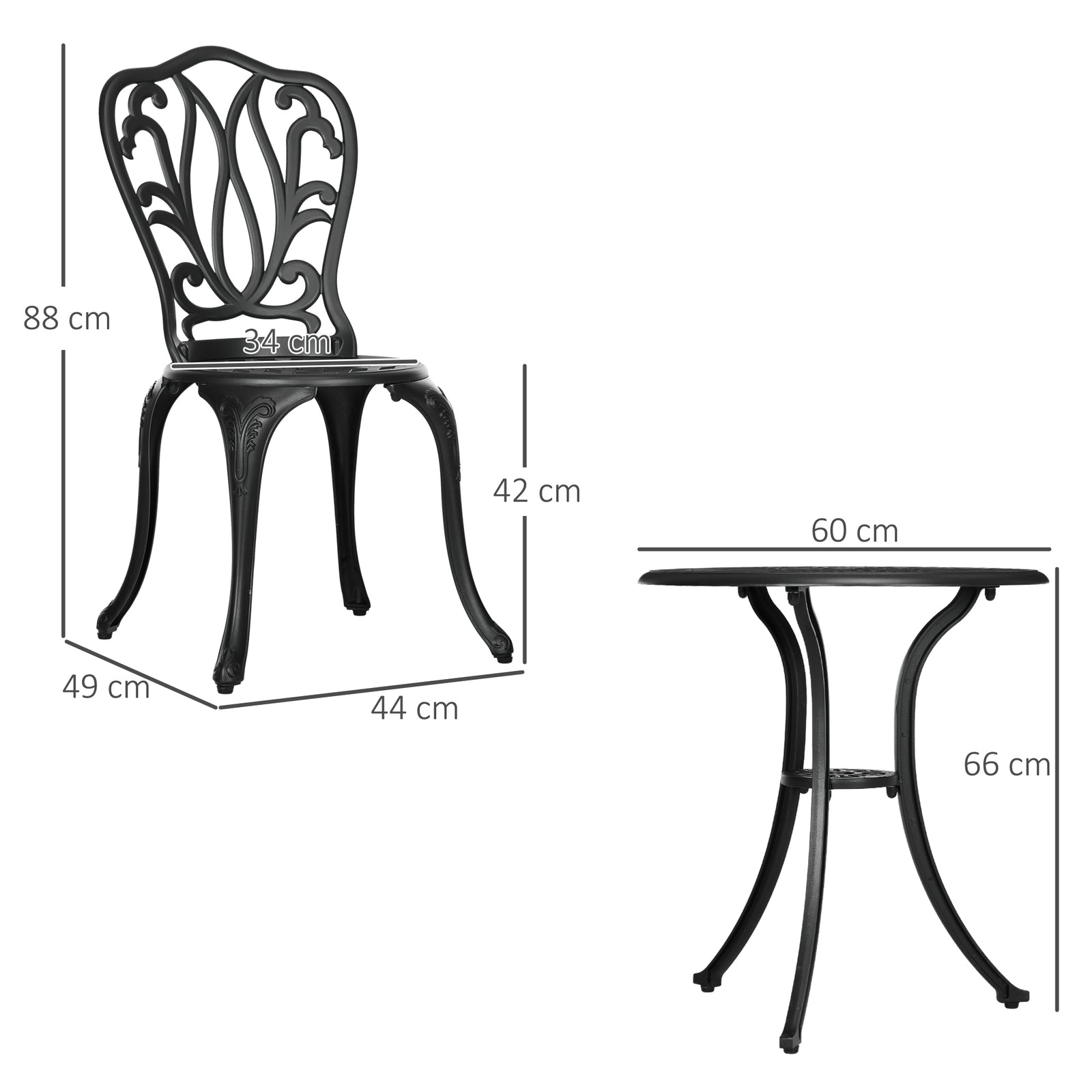3 Piece Garden Bistro Set, Cast Aluminium Outdoor Furniture Set with U
