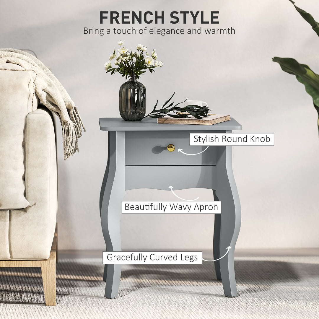 French Style Side Table with Drawer - Grey
