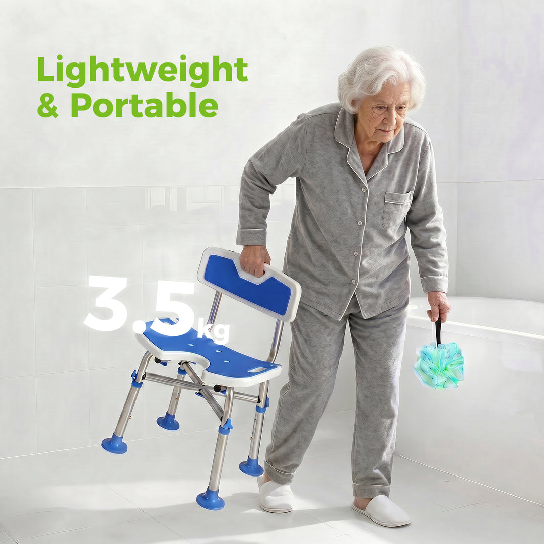 Shower Chair with U-Shaped Cutout, Height Adjustable Bath Bench, Padde