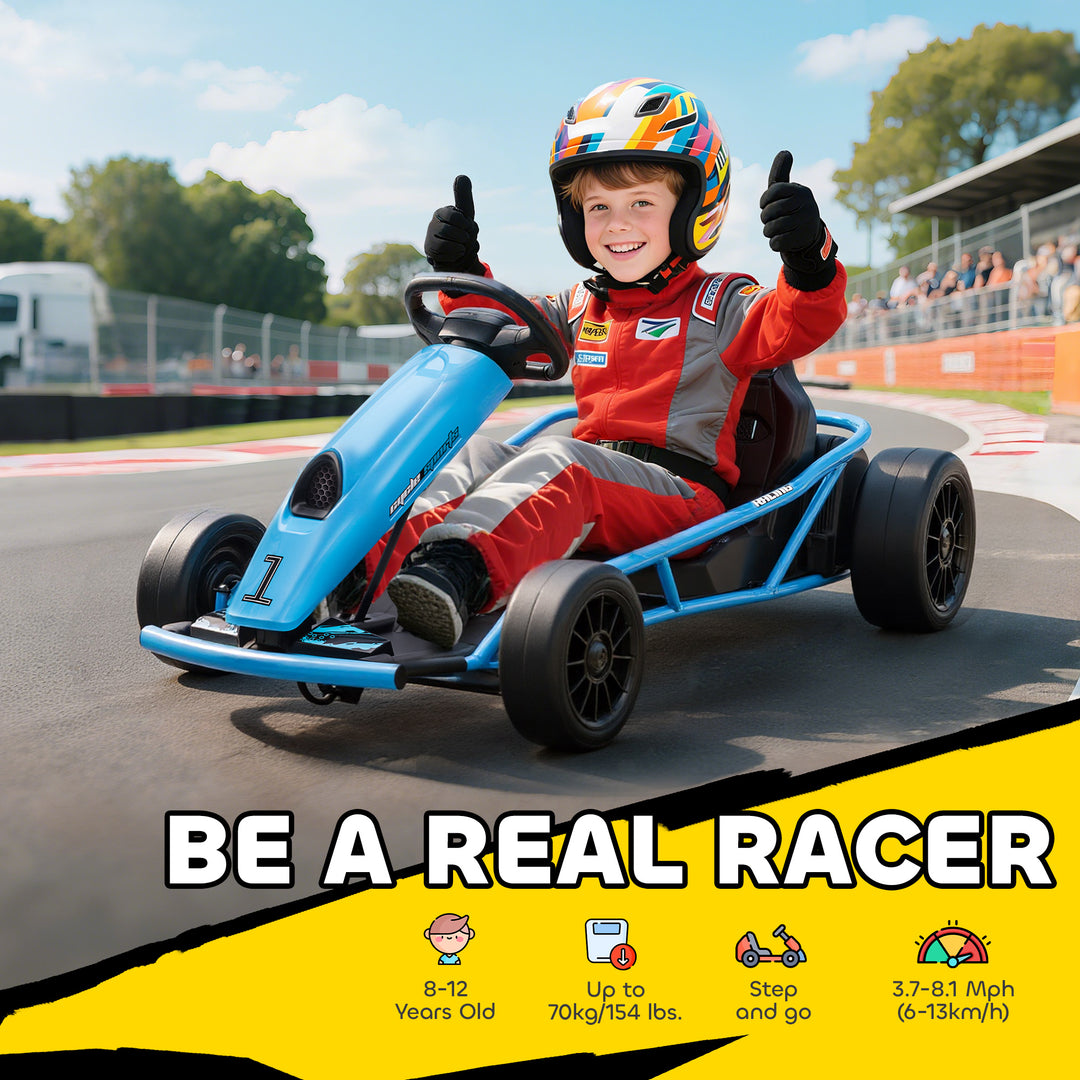 24V Drift Kart, Electric Ride-On Racing Go Kart w/ 2 Speeds, Steering 