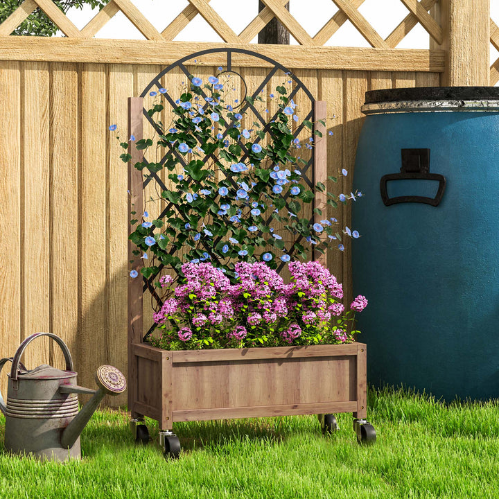 Wooden Planter, with Metal Trellis - Brown/Black