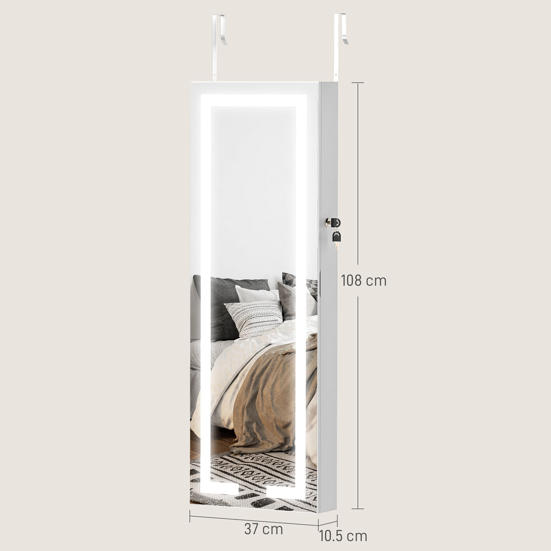 LED Mirror Jewellery Cabinet, Wall Mounted Full Length Mirror with Sto