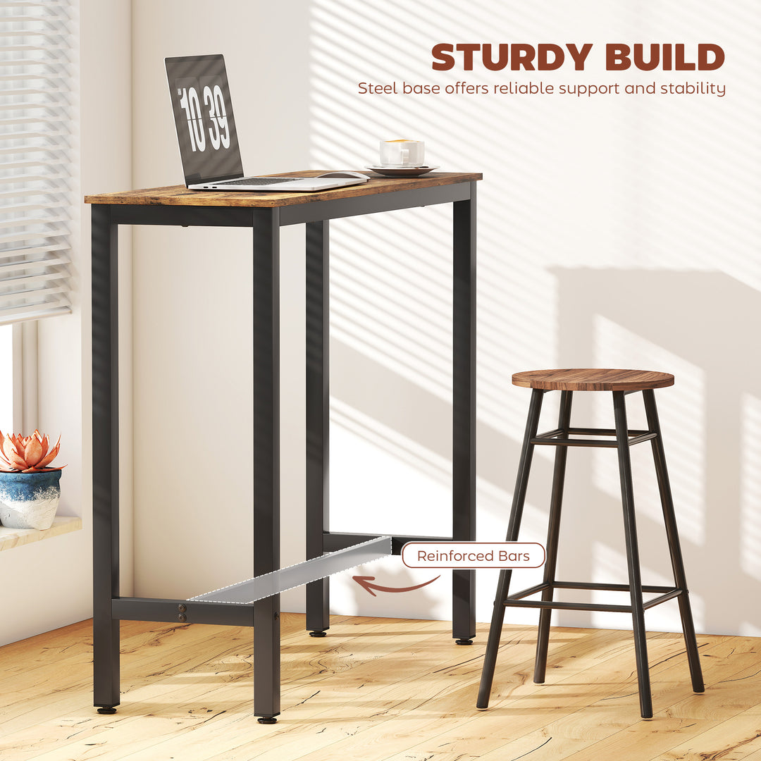 MCL Rectangular Bar Table, Wood Effect Pub Coffee Table for Small Space, Breakfast Dining, Kitchen, Industrial, Rustic Brown