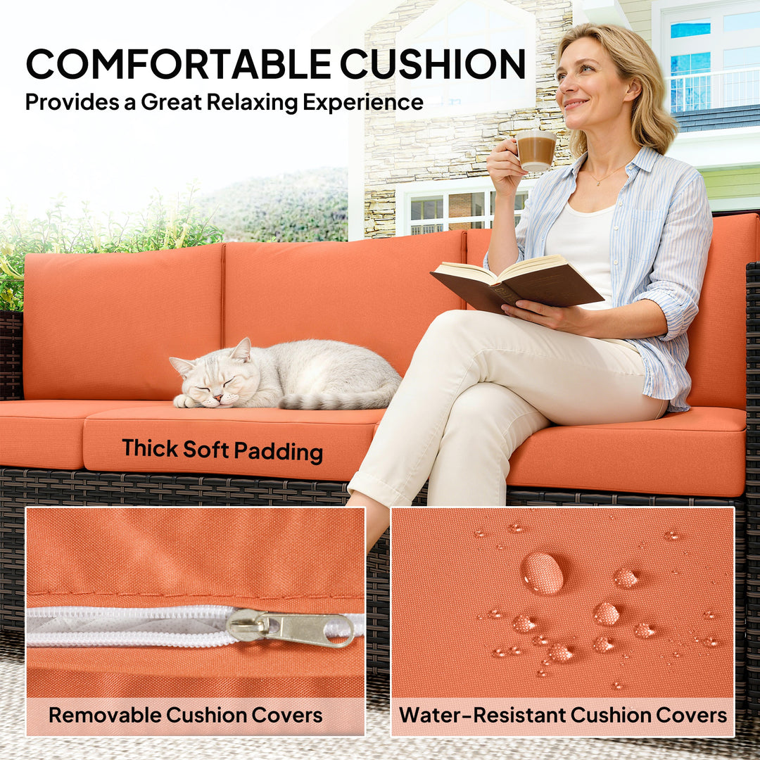 3-Seater Weather Resistant Outdoor Garden Rattan Sofa Orange