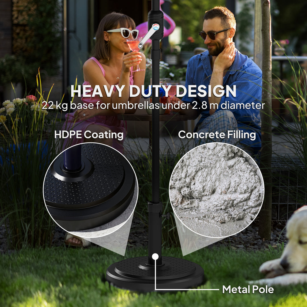 22kg Garden Parasol Base, Round HDPE Sun Umbrella Base, Heavy Duty Outdoor Umbrella Stand for 38mm or 48mm Outdoor Umbrella Poles, Black