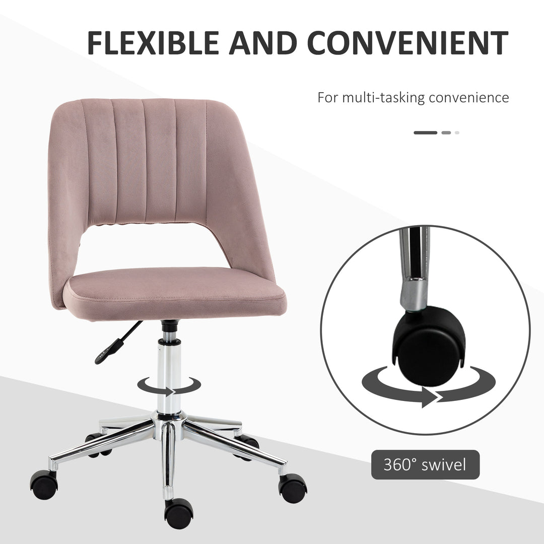 Armless Velvet-Feel Office Chair - Pink