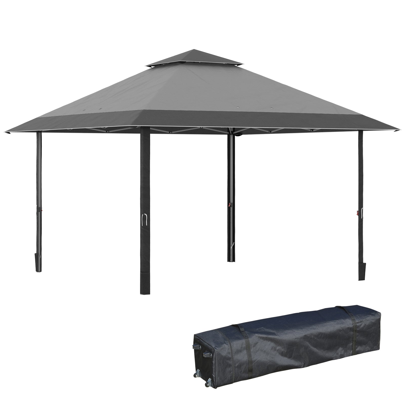 4 x 4m Pop-up Gazebo Double Roof Canopy Tent with UV Proof, Roller Bag & 3-Level Height Adjustable Outdoor Party, Steel Frame, Grey