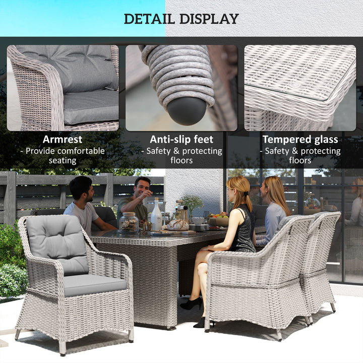 Seven-Piece Rattan Dining Set - Mixed Grey