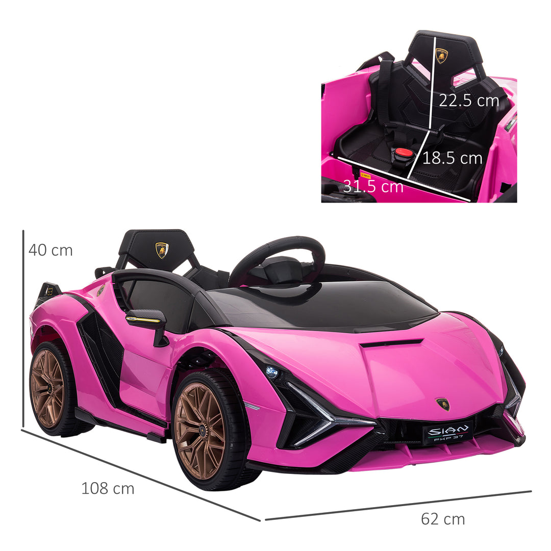 MCL Lamborghini Sian Licensed 12V Electric Car for Kids 2 Motors Toy Car with Remote Control Music Lights MP3 for 3-5 Years Pink