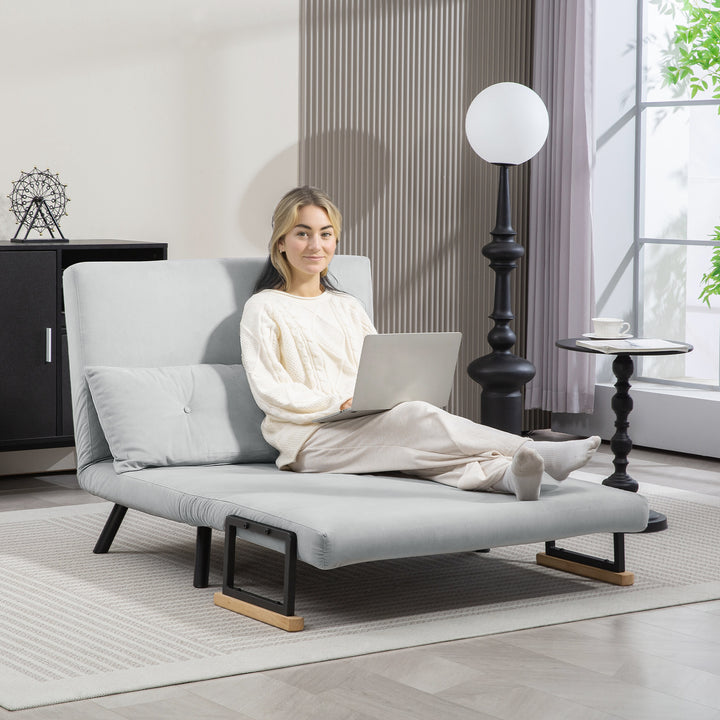 4-in-1 Velvet-Feel Double Sofa Bed, with Pillows - Light Grey