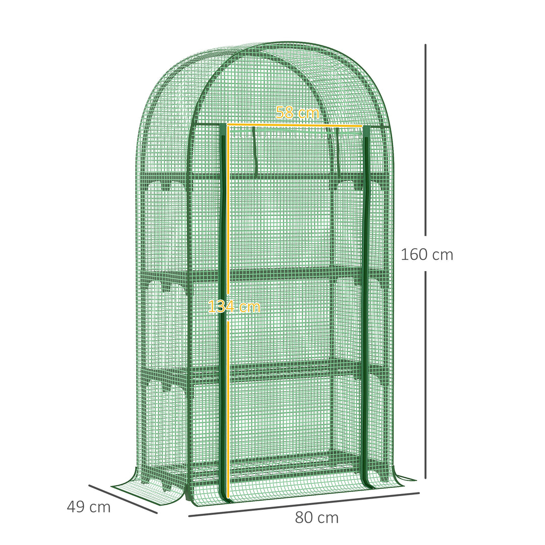 MCL 4 Tier Mini Greenhouse for Outdoor, Portable Gardening Plant Green House with Storage Shelf, Roll-Up Zipped Door, Metal Frame and PE Cover, 80 x 49 x 160cm, Green