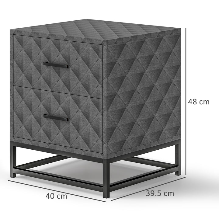 Bedside Tables Set of 2, Modern Bedside Table Nightstand with 2 Drawers, Bedside Cabinet Sofa Side Table with Storage, Steel Legs for Bedroom, Living Room, Grey