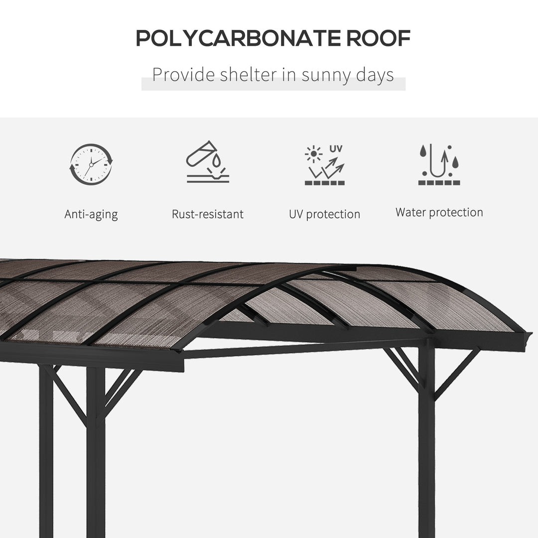 Outsunny 5 x 3(m) Hardtop Carport Aluminium Gazebo Pavilion Garden Shelter Pergola with Polycarbonate Roof, Brown