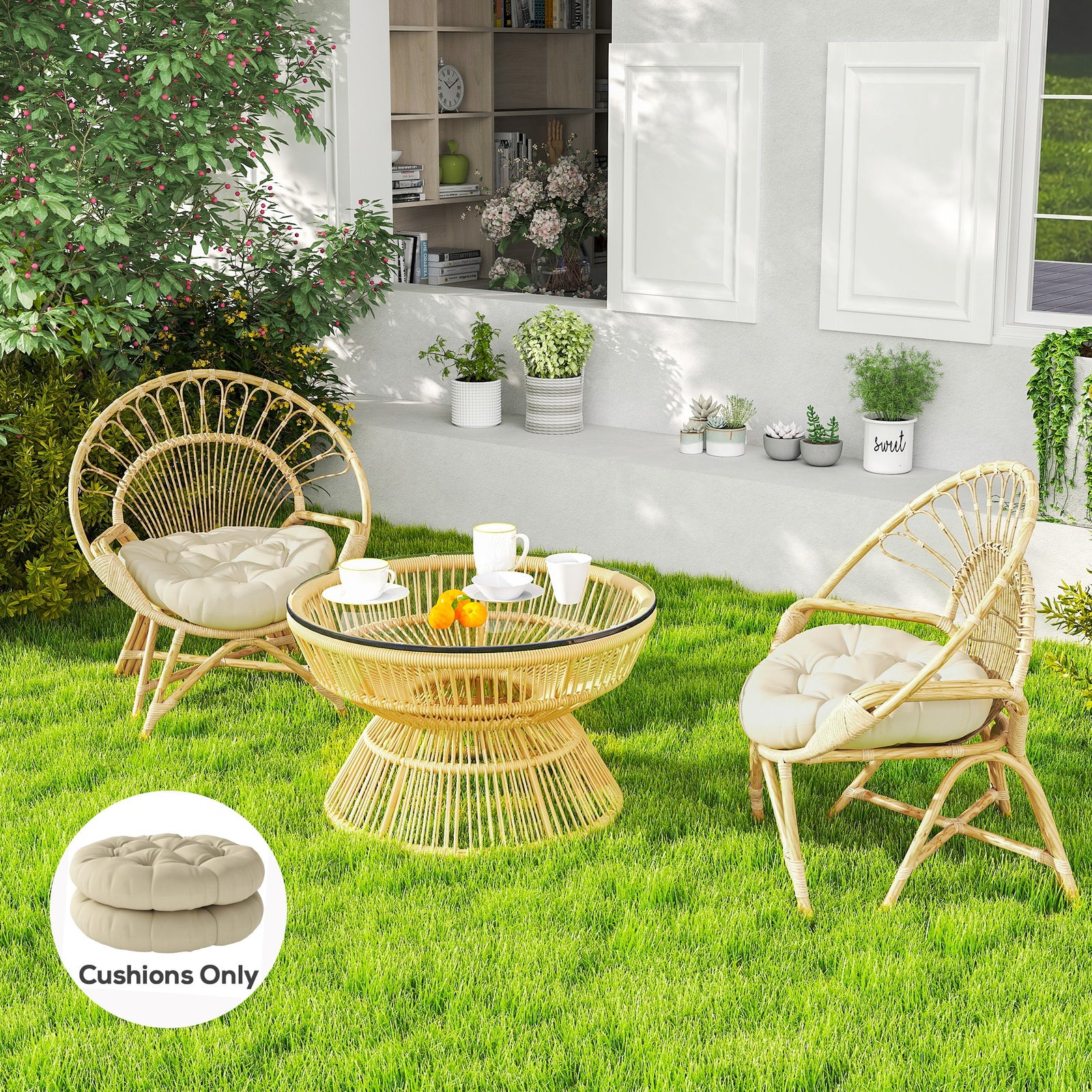 Set of Two Φ60cm Outdoor Cushions - Beige