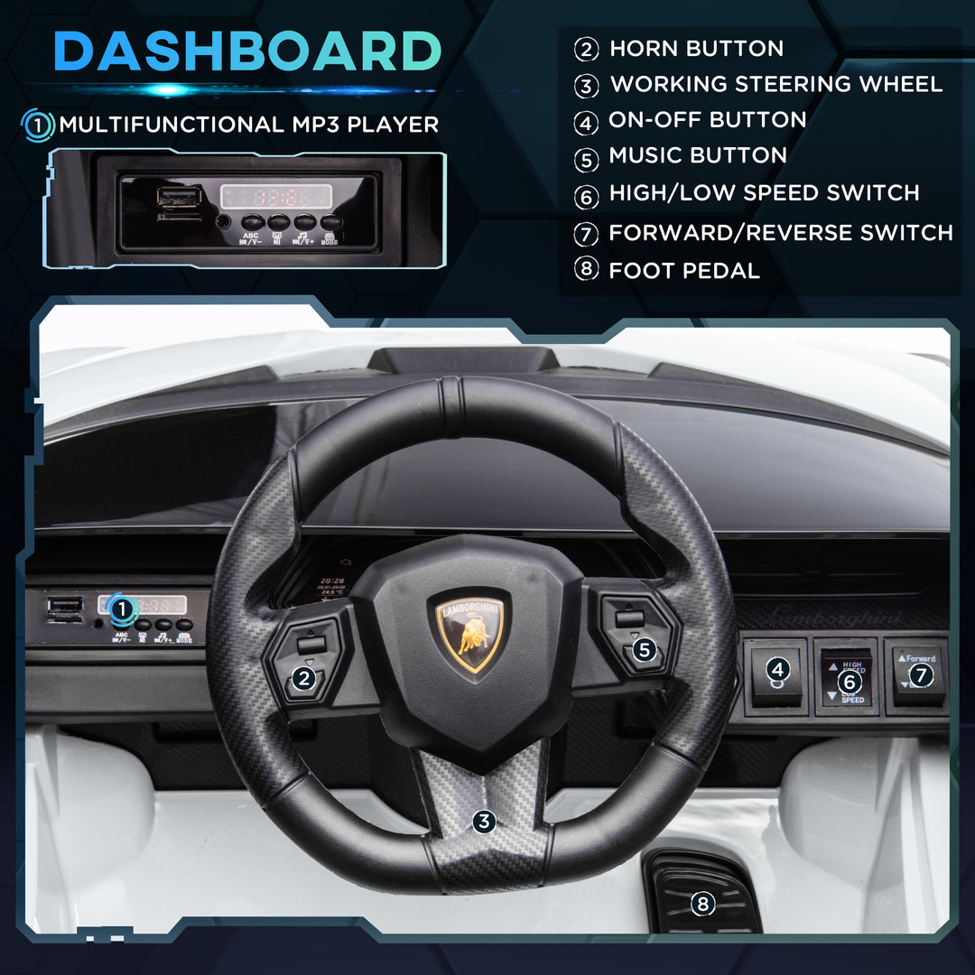 Lamborghini Sian Licensed 12V Kids Electric Ride On Car 2 Motors Toy Car with Remote Control Music Lights MP3 for 3-5 Years White