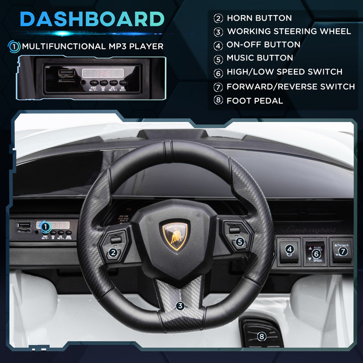 Lamborghini Sian Licensed 12V Kids Electric Ride On Car 2 Motors Toy Car with Remote Control Music Lights MP3 for 3-5 Years White