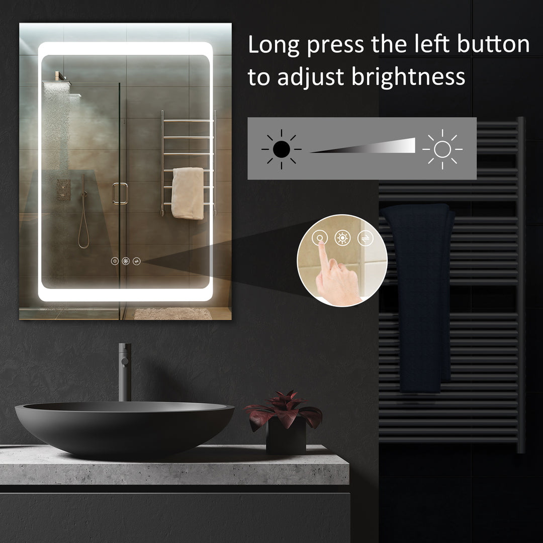 kleankin Illuminated Bathroom Mirror Cabinet: Wall-Mounted with Touch Switch, Shelves for Makeup Storage, Silver Finish | Aosom UK