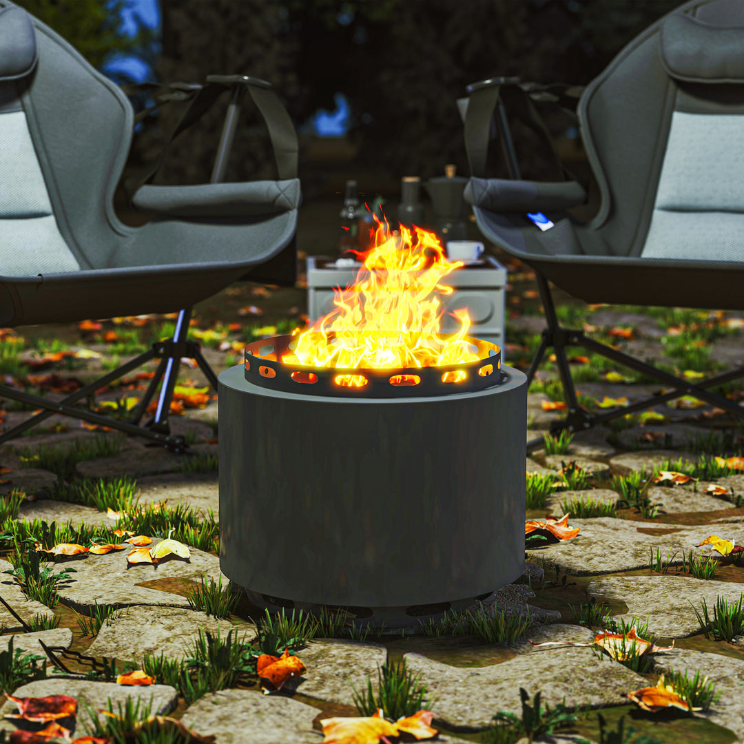 Smokeless Fire Pit, 48.5cm Portable Wood Burning Firepit with Poker for Garden Camping Bonfire Party, Metal, Dark Grey