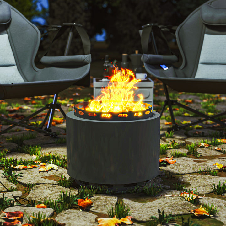 Smokeless Fire Pit, 48.5cm Portable Wood Burning Firepit with Poker for Garden Camping Bonfire Party, Metal, Dark Grey