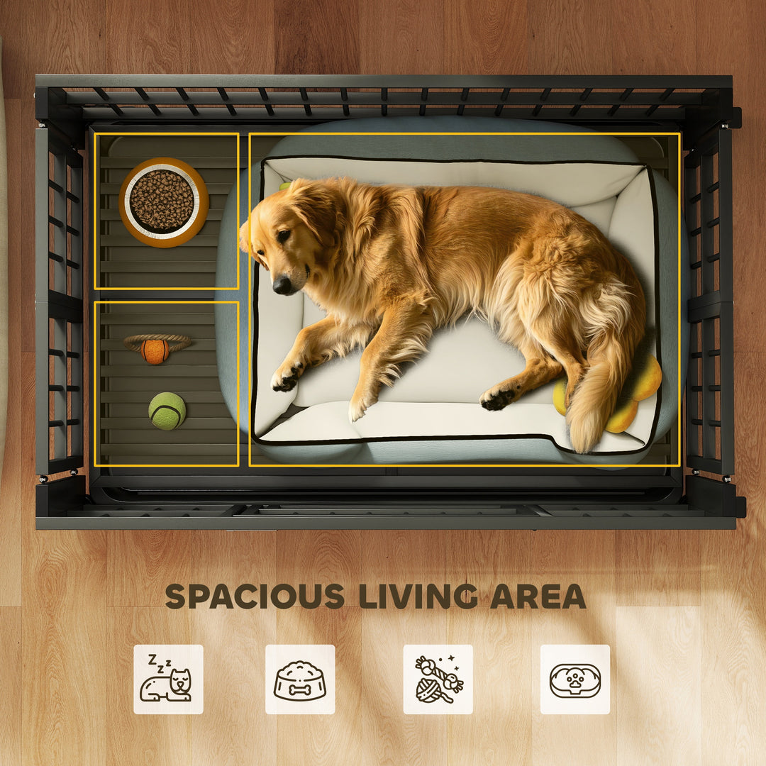 43" Heavy Duty Dog Crate, Foldable Dog Cage, with Openable Top, Locks, Removable Tray, Wheels - Black