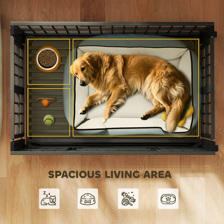 43" Heavy Duty Dog Crate, Foldable Dog Cage, with Openable Top, Locks, Removable Tray, Wheels - Black