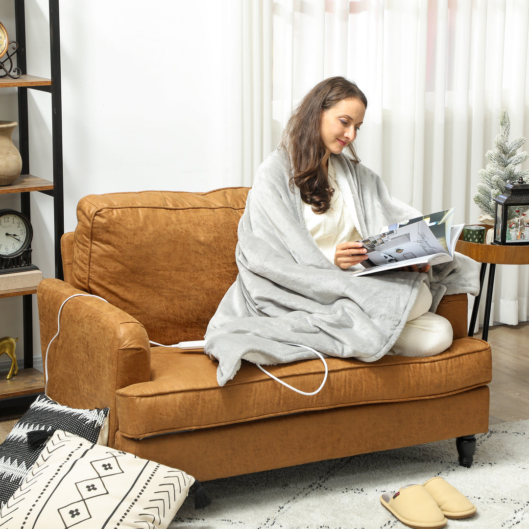 MCL Heated Blanket 180 x 130cm, Electric Throw Blanket with 10 Heat Levels and 10H Timer, Machine Washable Flannel and Cotton Velvet with Overheat Protection, Grey