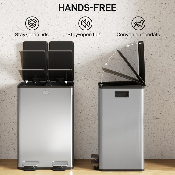 56L Dual Compartment Stainless Steel Bin, with Deodoriser Holders - Si