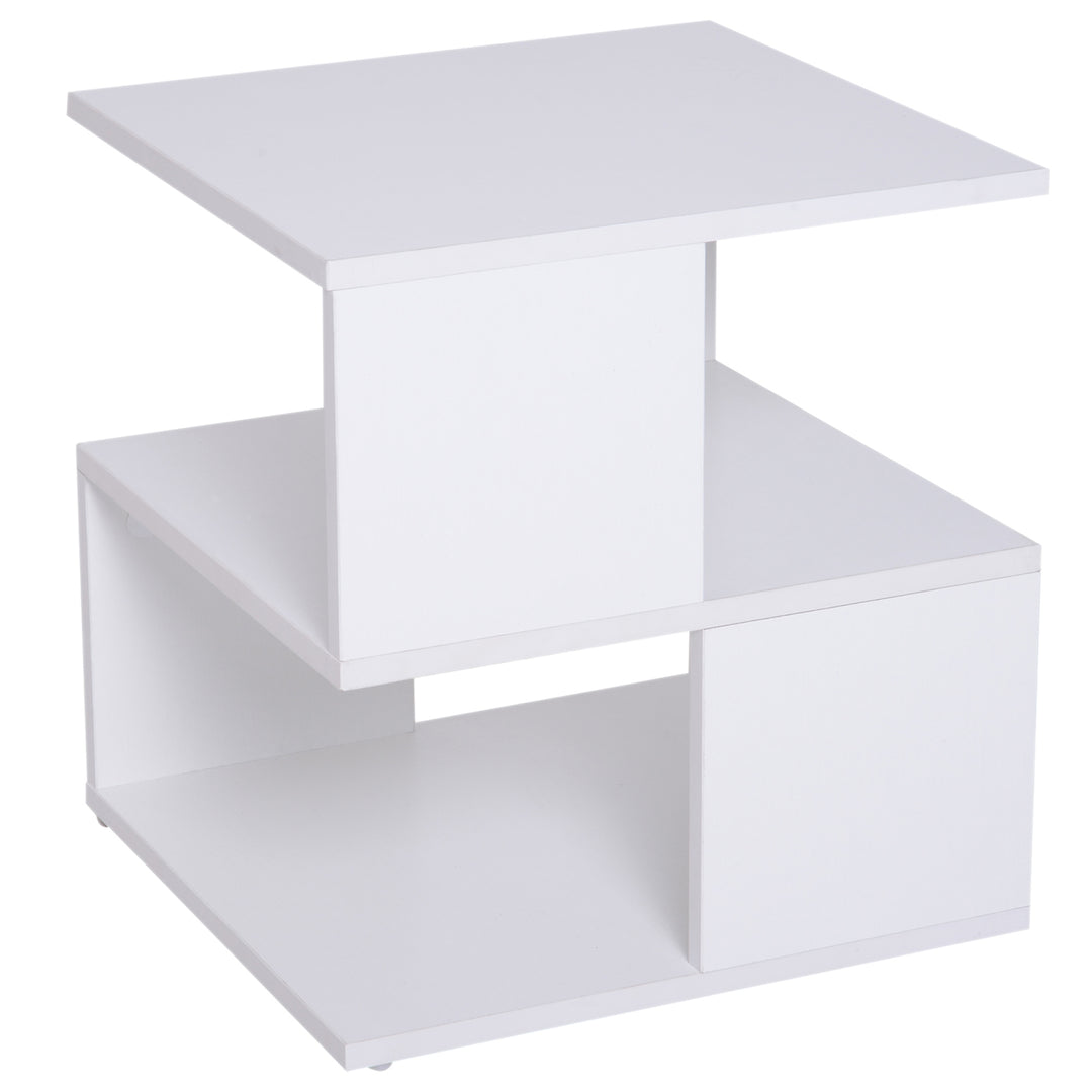 MCL Side Table, Square Coffee Table, Modern End Table with 2 Tier Storage Shelves for Living Room, Bedroom, White