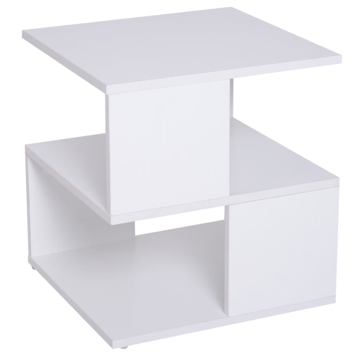 MCL Side Table, Square Coffee Table, Modern End Table with 2 Tier Storage Shelves for Living Room, Bedroom, White