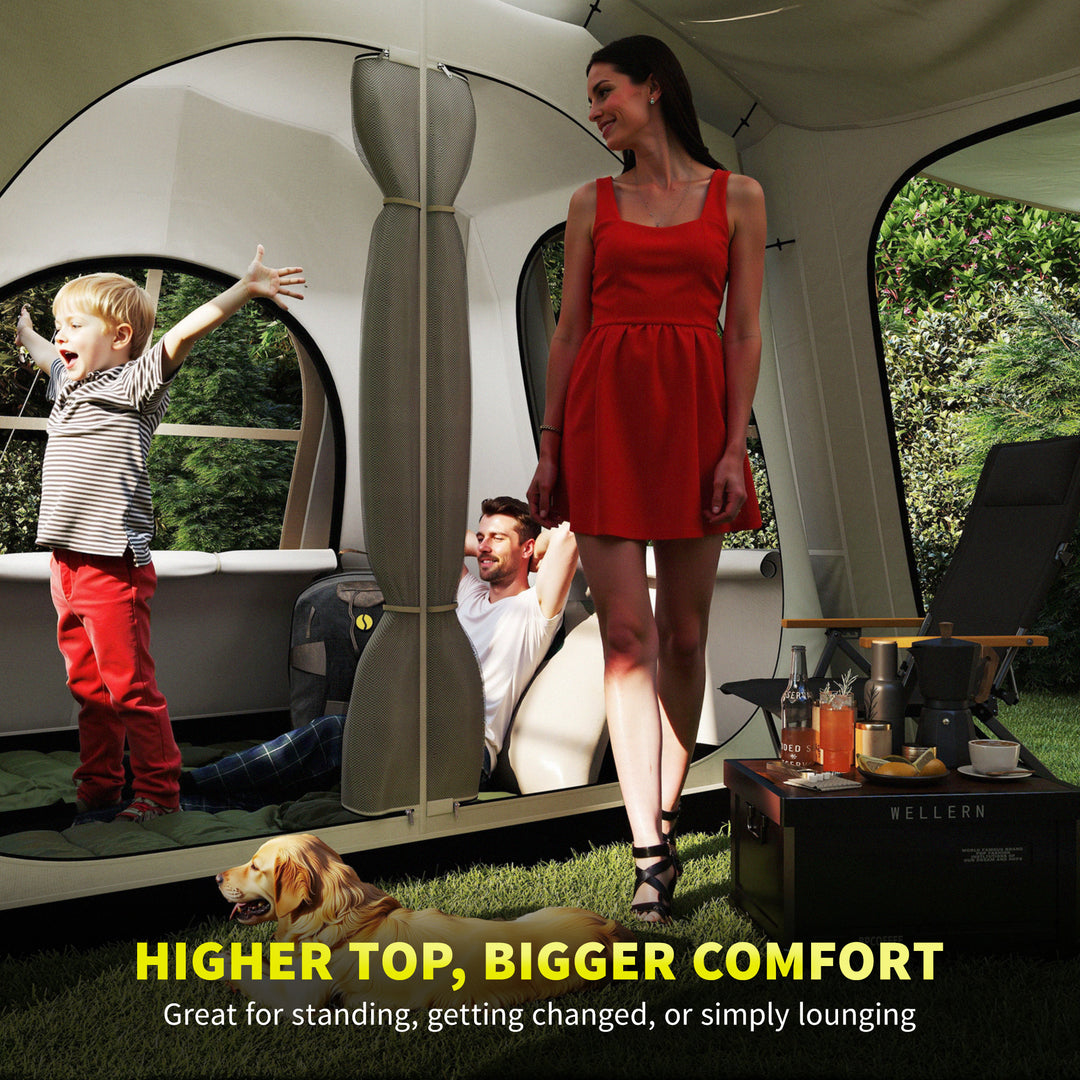 4 Man Tunnel Tent, Family Camping Tent with Porch, Bedroom and Living Area, Sewn in Groundsheet, 3000mm Waterproof, Portable with Bag for Hiking, Festival, Backpacking, Khaki
