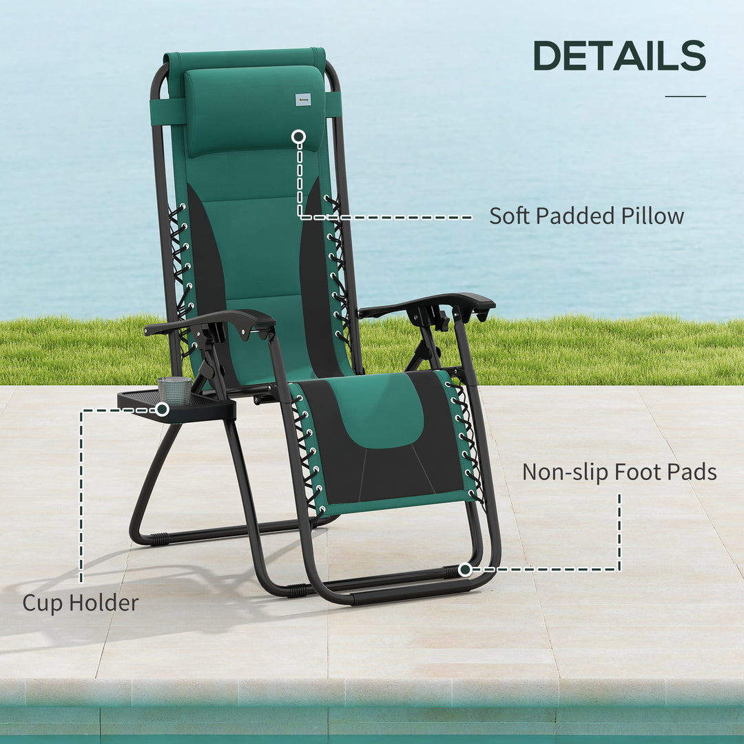 Zero Gravity Lounger Chair, Folding Reclining Patio Chair with Padded Seat, Cup Holder, Soft Cushion and Headrest for Poolside, Camping, Green