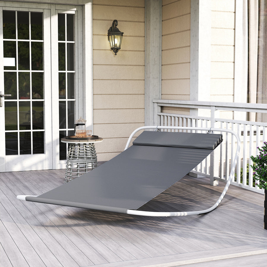 Rocking Sun Lounger, Single Garden Lounger Sunbed with Headrest Pillows, Texteline Outdoor Rocking Chair Swing Hammock Daybed with Metal Frame for Patio, Terrace, 212 x 132 x 66 cm, Grey