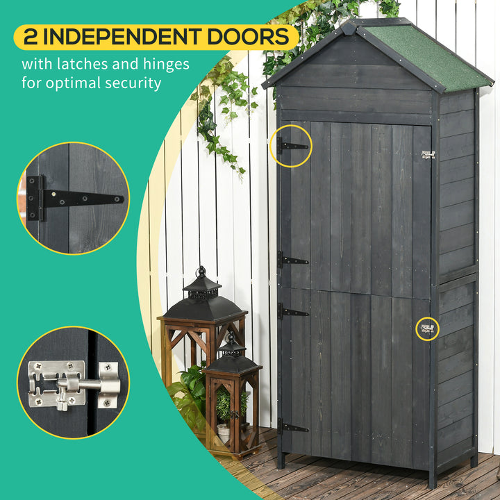 Garden Shed 4-Tier Wooden Garden Outdoor Shed 3 Shelves Utility Gardener Cabinet Lockable 2 Doors - Grey