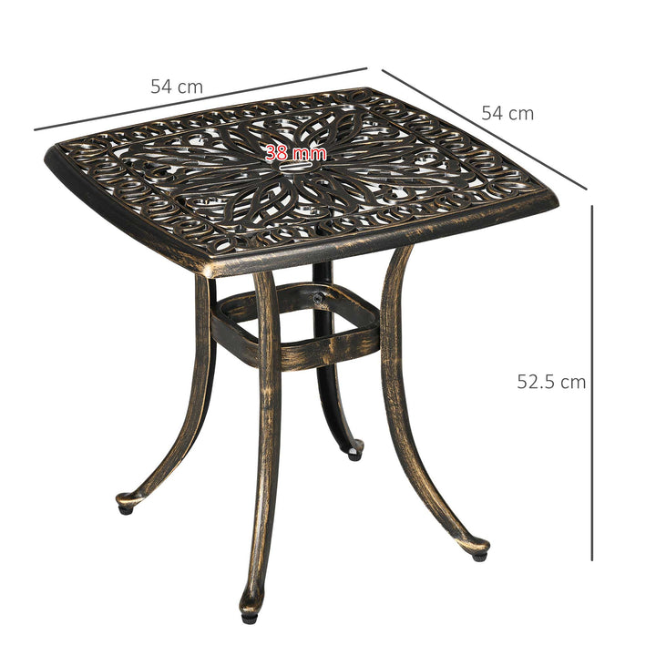 Outdoor Patio Side Table with 38mm Dia. Umbrella Hole, Cast Aluminium Patio coffee Table, 54 x 54cm, Bronze Tone