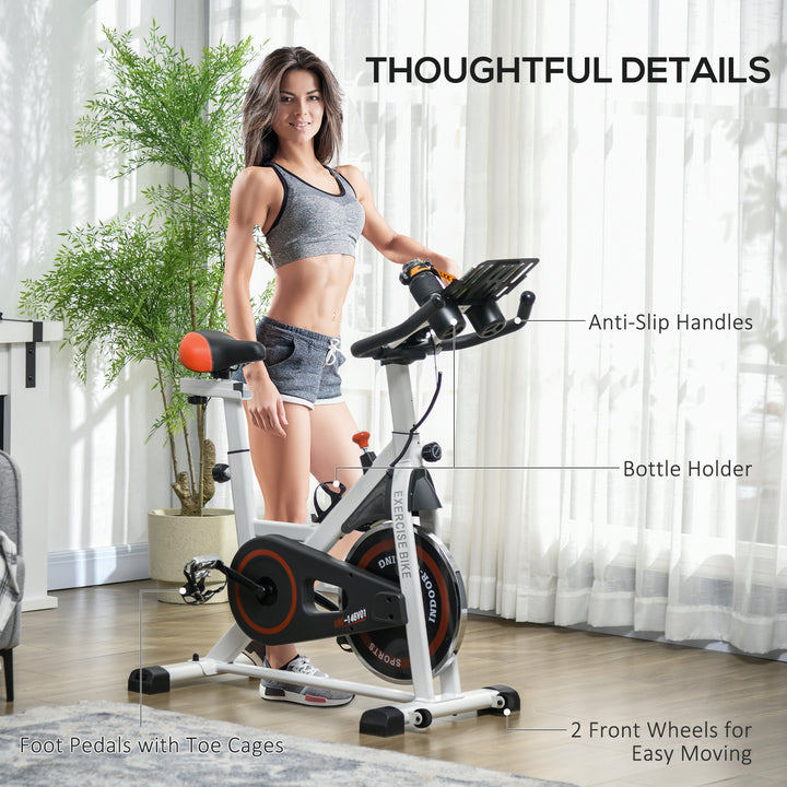 Exercise Bike, 8kg Flywheel Stationary Bike Indoor Cycling Machine with Adjustable Resistance Seat Handlebar, White