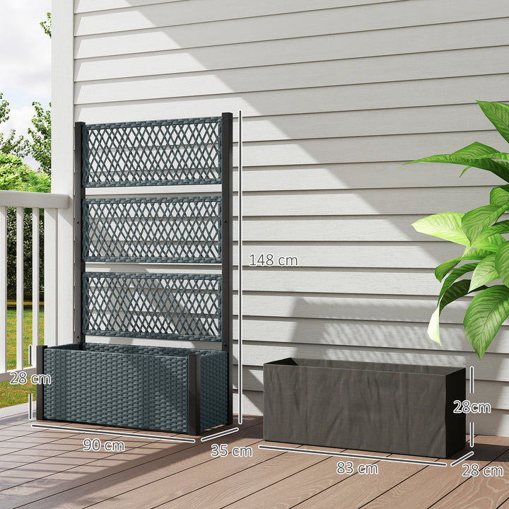 Garden Planter Box with Trellis, Liner for Climbing Plants, Vegetables, Flowers, 90 x 35 x 148 cm, Charcoal Grey