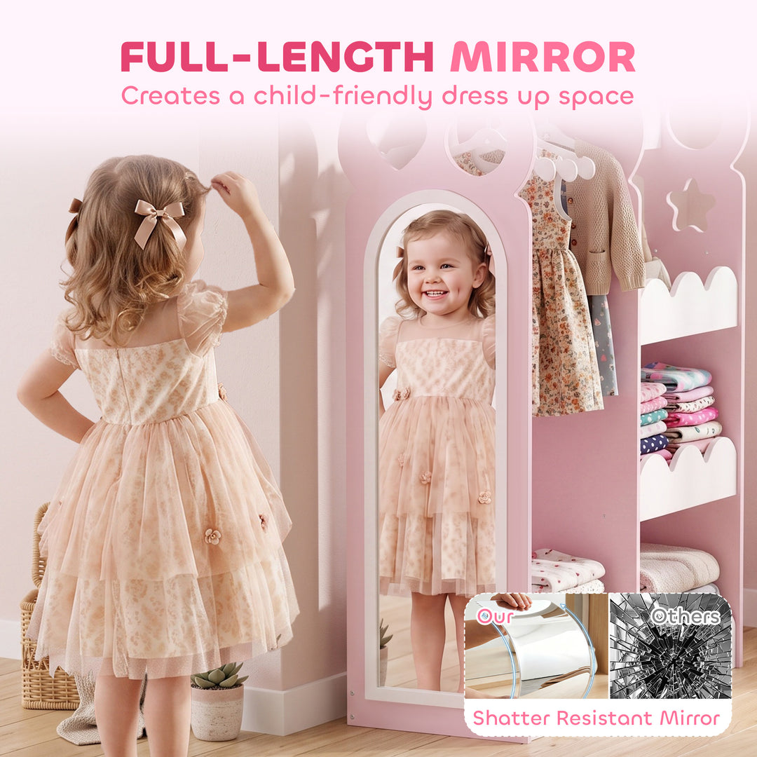 Kids Wardrobe, Children Dress Up Storage with Mirror, Clothes Rail - view 5