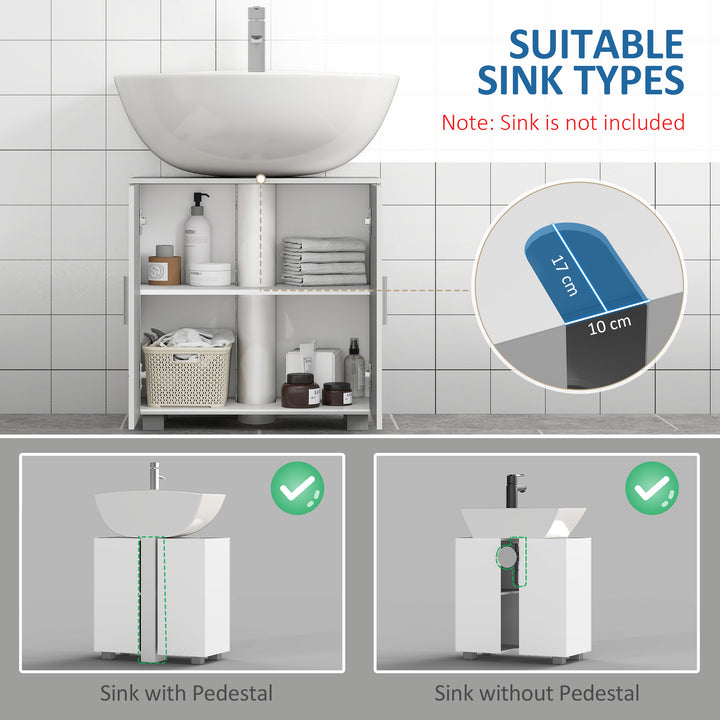 Pedestal Under Sink Cabinet, Modern Bathroom Vanity Unit, Storage Cupboard with Double Doors, Adjustable Shelf, White