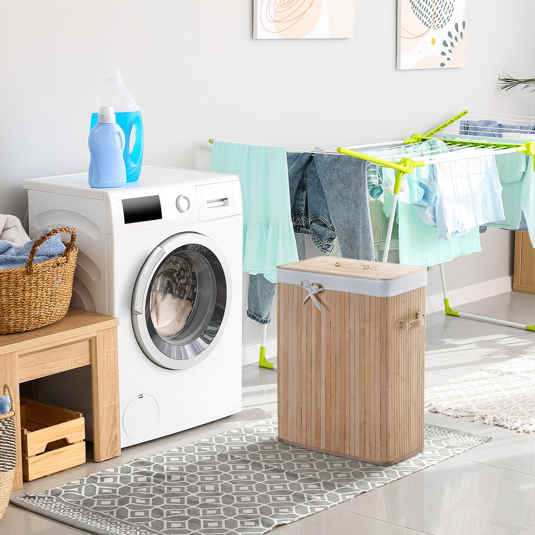 70L Collapsible Bamboo Laundry Hamper Organizer Clothes Washing Basket