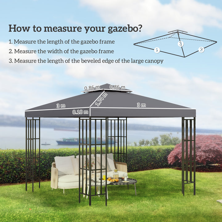 3(m) Gazebo Top Cover Double Tier Canopy Replacement Pavilion Roof Deep Grey