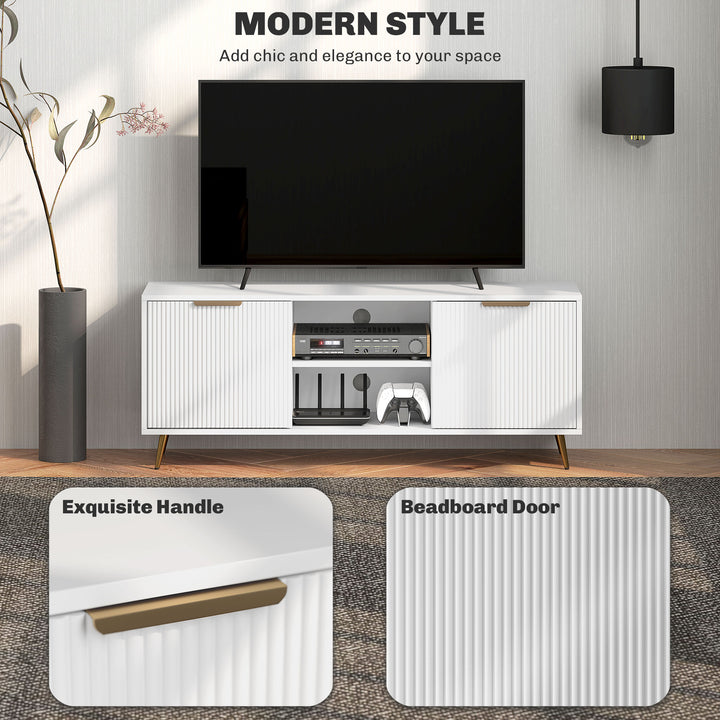 Modern TV Stand Cabinet for TVs up to 55", TV Unit with 2 Open Shelves and 2 Cabinets, Entertainment Centre with Cable Management for Living Room, White